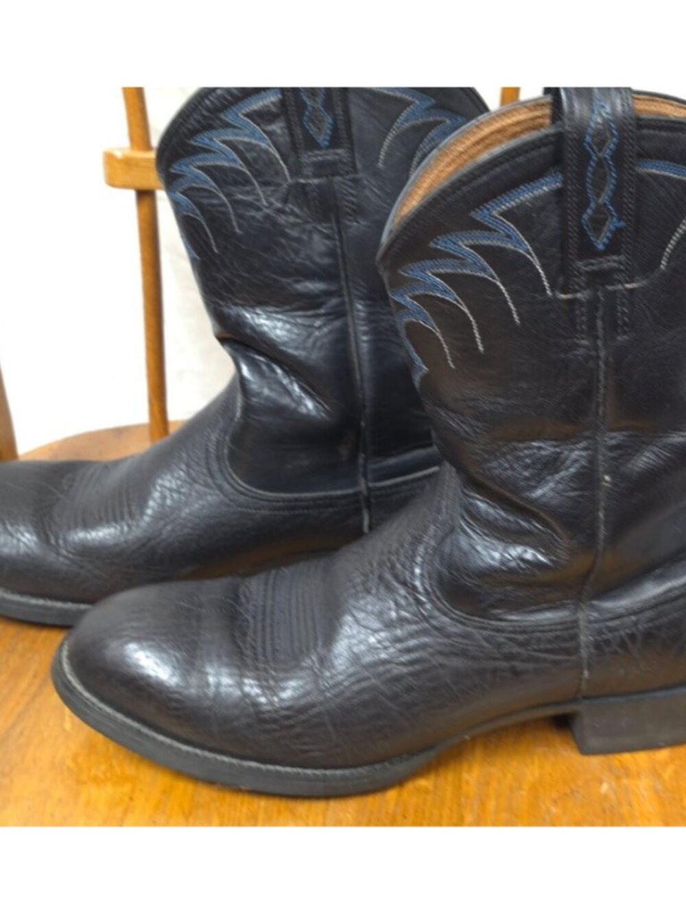 Ariat Mens Black Western Cowboy Leather Mid Calf Boots Top Blue Stitching 10 D